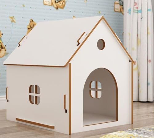 Vinebeautifulキャットハウス犬舎ペットハウス犬屋内木目調スタイルサイズ屋外キャットハウス窓付き組み立て簡単工具不要犬小屋猫小屋木製ケージ小型犬おしゃれかわいい (M(5 kg前後のペットに最適),ホワイト)