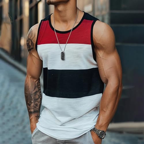 Regular Fit Mens Summer Striped Cotton Muscle Tanks for Gym Fitness