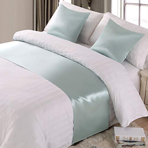 Twelve King Bed Runner Bedding Scarves Satin Bed Scarf Decorative For Bedroom Hotel Wedding Room Light Green #TOP17