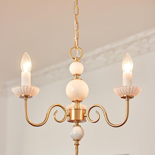 Lámpara de araña Blanca de 5 Luces de Estilo campestre francés, candelabro de latón Antiguo para vestíbulo, Colgante Moderno nórdico Dorado Vintage para Dormitorio, Mesa de Comedor, Cocina,