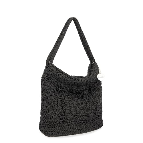 Image of The Sak Ava Mini Hobo Bag in Crochet, Double Handles, Black Patch