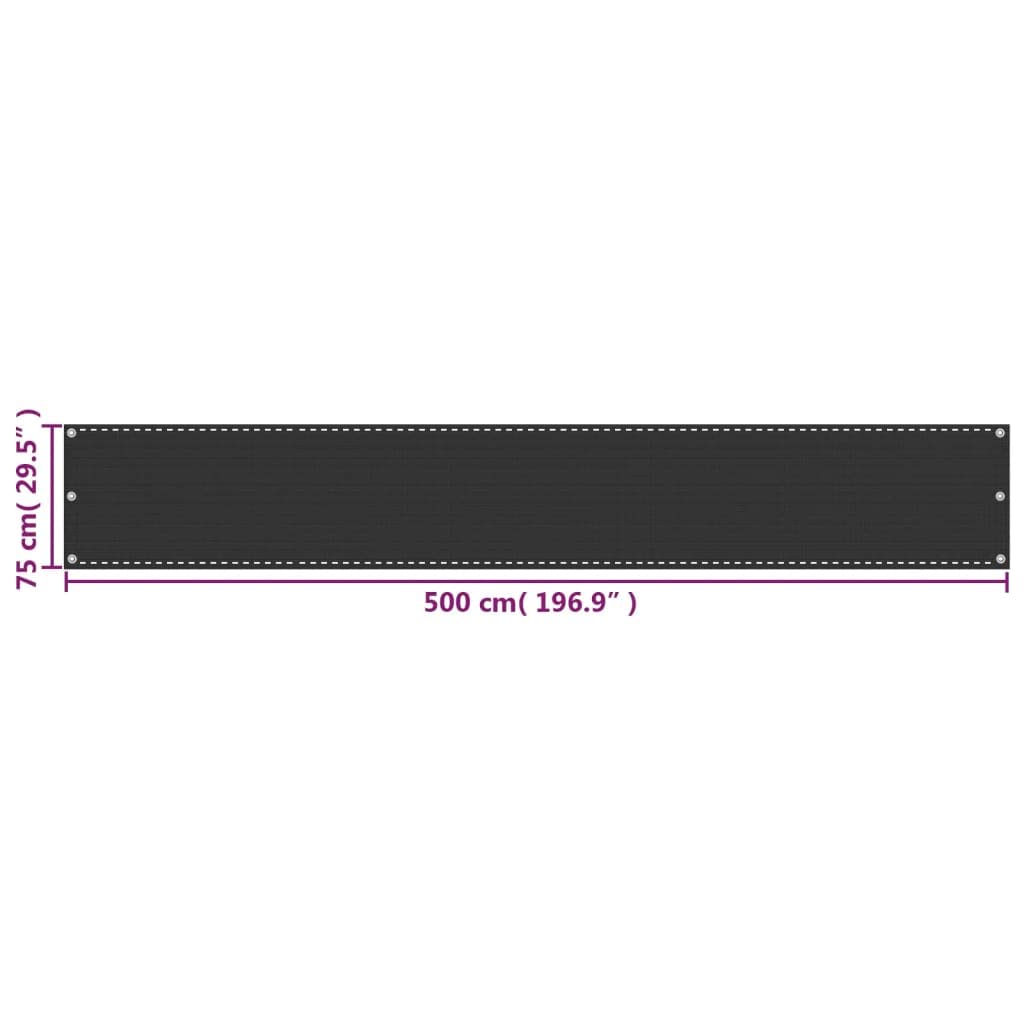 Brise-Vue pour Balcon Anthracite 75x300 cm en PEHD - Écran de Balcon Respirant Perméable au Vent et à l'Eau avec Oeillets en Aluminium et Corde de 12 m pour Terrasse et Rampe
