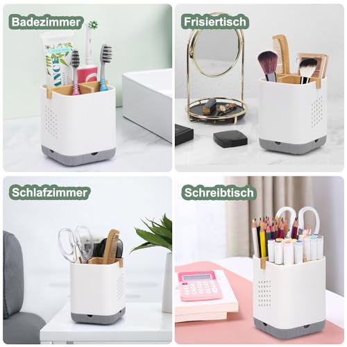 BYUNER Bambus Zahnbürstenhalter Elektrische Zahnbürste, Toothbrush Holder, Deco Badezimmer Organizer, Bathroom Organizer, Bad Zahnputzbecher Abnehmbarer Zahnbürstenhalterung mit Abflussloch（Grau/Weiß） 6