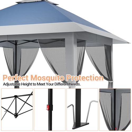 WildVenture Easy Pop Up Outdoor Gazebo Tent 13x13ft – Waterproof, UPF 50+ Sun Protection, Mosquito Netting, One-Push Setup – Portable Patio Canopy for Backyard, Camping, Events – Blue&Gray by WildVenture - Image 5