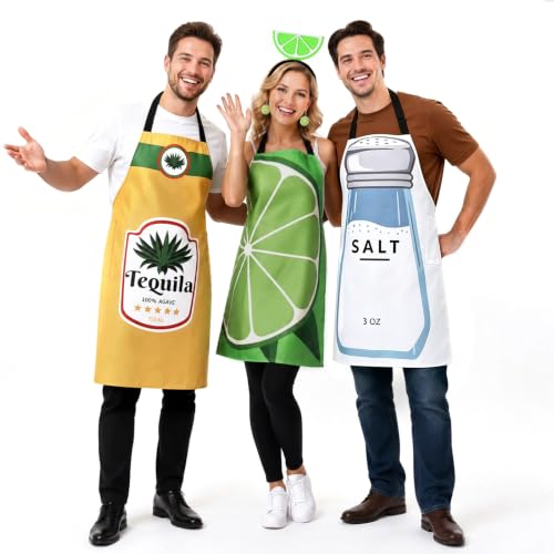 Uneedity Tequila Lime and Salt 3-Piece Group Apron Costume Set