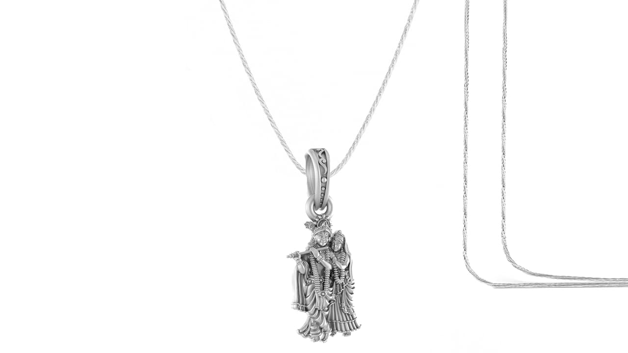 Akshat Sapphire Sterling Silver (92.5% purity) God Radha Krishna Chain Pendant for Men & Women Lord Radha kishan Chain Locket for Good Health & Wealth-image-31