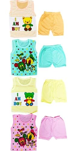 Image of Baby Boy & Girl Dress Soft Hosiery Cotton Blend T-shirt and Shorts Pack 4 T-shirt + 4 Shorts Multi colored