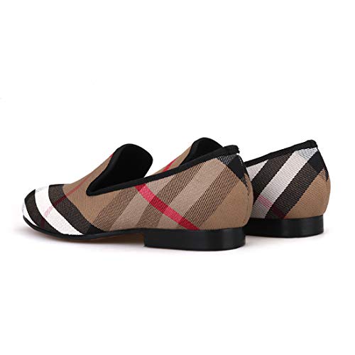 HI&HANN Plaid Canvas Loafers Men 's Casual Shoes Smoking Slipper4