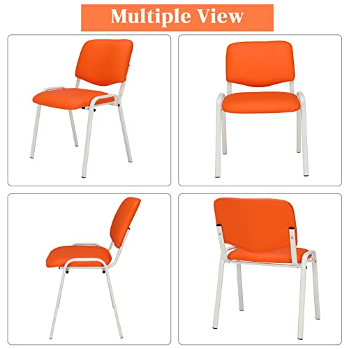 Image of VINGLI Orange 10-Pack PU Stackable Chairs Set for Waiting Room, Church, Conference, Office Guest & Reception, Meeting, Lobby - Simple & Space-Saving