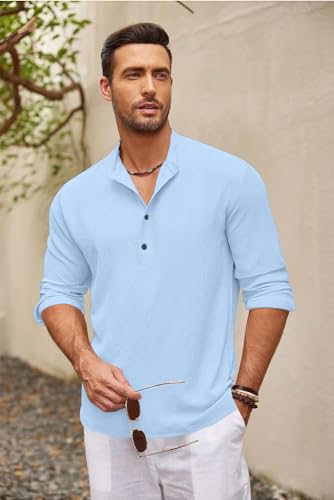 Image of Bellstone Men's Cotton Blend Solid Regular Fit Full Sleeve Short Kurta | Men's Trendy Short Kurta | Ethnic Stylish Casual Lightweight Summer Kurta for Daily and Occasion Use