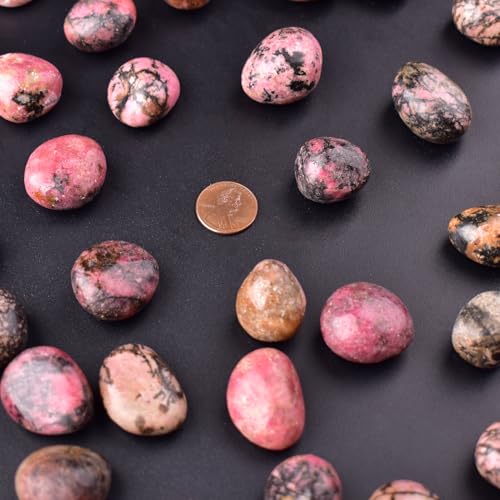 Image of Polished Stone Set Rhodonite Crystals, 0.8 inch Handpicked Tumbled Gemstones Rocks, Pebbles for Reiki, Chakra, Healing, Home Decor