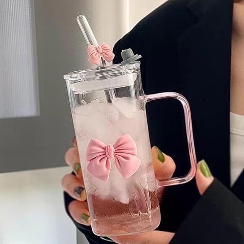 Elegant Bow Design Glass Mugs with Lids and Straws - Versatile Drinking Cups for Coffee, Milk, and Hot or Cold Beverages - Image 7