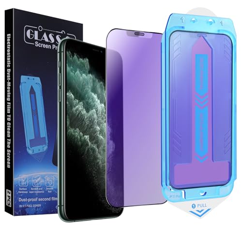 Image of 2-Pack Anti Blue Light Matte Screen Protector for iPhone 11 Pro Max and iPhone XS Max 6.5-Inch 9H Tempered Glass, Full Coverage, Anti-Fingerprint, Auto Dust-Elimination, No Bubble, Easy Installation