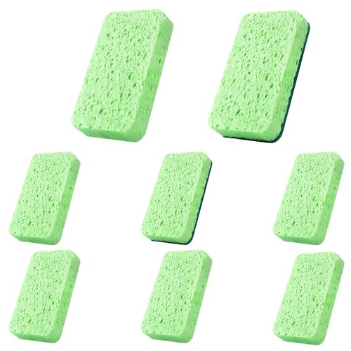 CZAKOMIX Esponja de Limpieza, 8 Piezas, Esponjas de Cocina, Esponja para Fregar Que no Raya, Esponjas de Celulosa, Adecuada para Cocina, Hogar, Baño (Verde, Tamaño: 10.8 x 6.8 x 1.8 cm)
