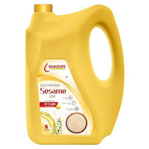 Image of Shagun Cold Pressed Sesame Oil 5 Litre (Gingelly Oil), 100% Pure and Natural Cooking Oil, Rich in Antioxidants and Omega 6, Extracted from A1 Grade Sesame Seeds, Goods for Heart Health