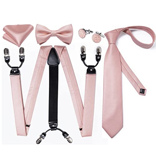 Sdfgh Silk Suspenders Necktie Bow Tie Set For Men Clip-On Braces Man Wide Strap For Pants Wedding Party Home Casual (Color : Pink, Size : One Size) #TOP29