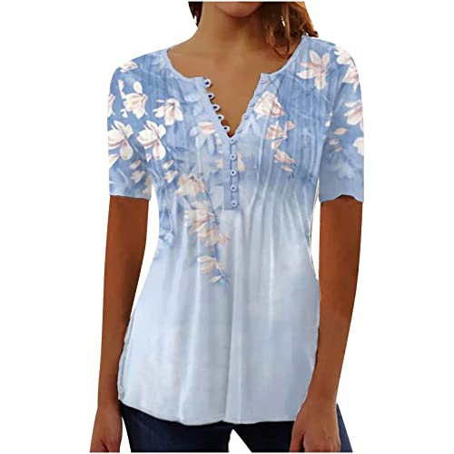 Summer Tops Crop Top Short Sleeve Tee Slim Fit Tshirts Floral Print Blouse Pleated Shirts Casual Workout Tunic