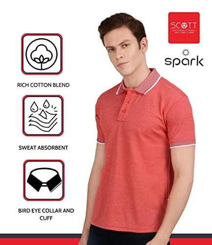Image of Scott International Spark Polo T-shirts for Men - Bird Eye Collar neck, Half Sleeves, Cotton, Regular Fit, Stylish Branded Solid Plain tshirts for Boys