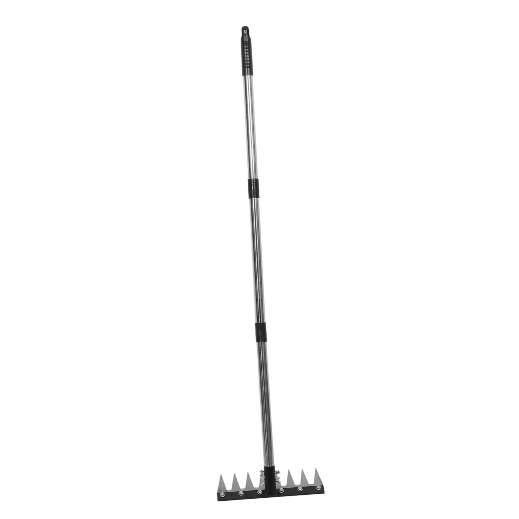 Rastrillo para Aflojar la Tierra, Rastrillo Nivelador de Tierra de Aluminio, Plástico E Hierro, 8 Dientes, Mango Ajustable y Desmontable, Negro, para Parterres y Pequeñas Áreas