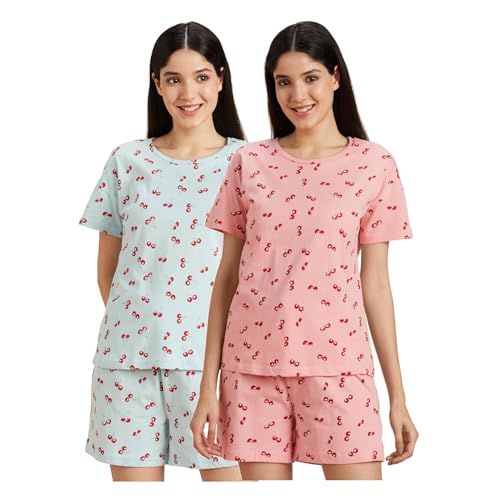 Image of Amazon Brand - Symbol Women's Cotton T-Shirt and Shorts Night Suit | Two Piece Set | Regular Fit (Available in Plus Sizes)