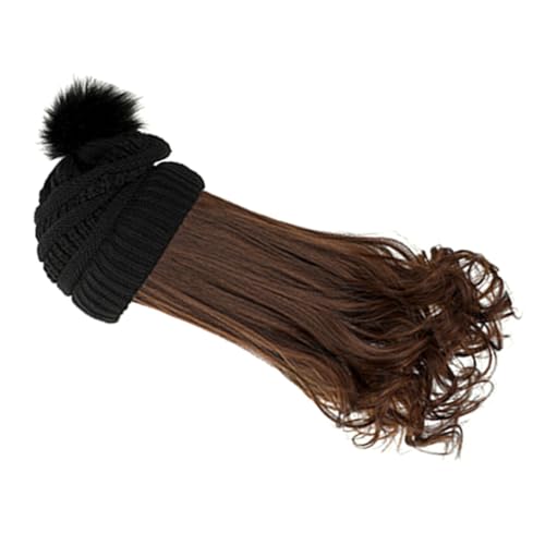 Bonnet tricoté avec perruque intégrée femme FRCOLOR hiver chaud à pompon et cheveux longs