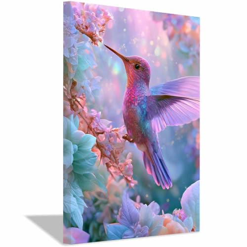 Art des colibris floraux : peinture murale d'art moderne et toile animal