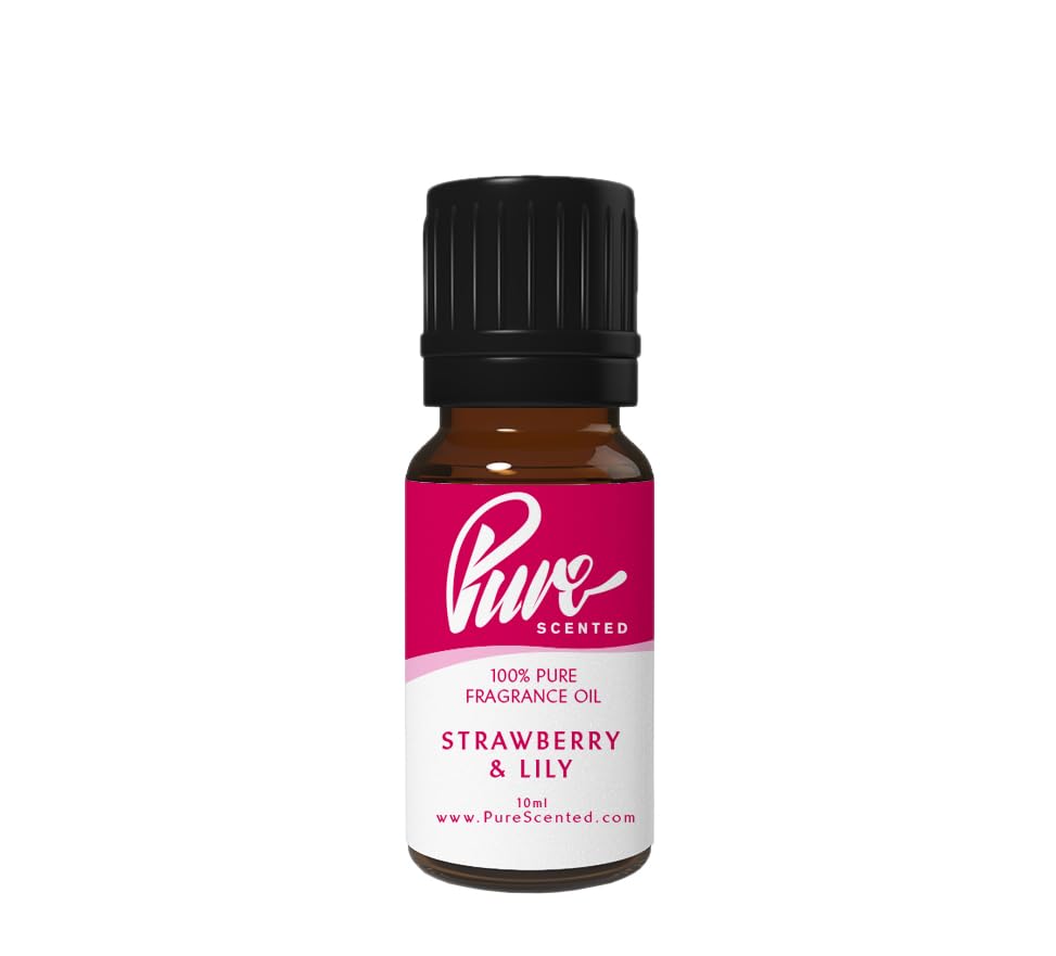 Pure Scented 10ml Fragrance Oils - 1 x 10ml Suitable for Candles, Soaps, Slime, Diffusers, Cosmetics, Wax Melts, Designer (1 x 10ml, Strawberry & Lily)