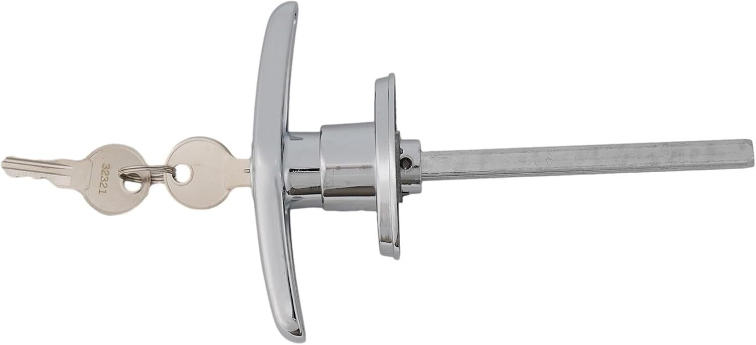 Garage Door Lock T Handle Rear Fixed Keyed Alike Zinc Alloy, Shed, Campervan, RV, and Garage - Silver (Pack of 1 with 2 Keys)