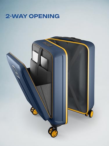 Image of Safari Cabin Trolley Bag with Laptop Compartment, Hardside Polycarbonate Small (55cm) Suitcase | 360 8 Wheel Spinner Travel Luggage| Recessed Combination Lock|Thorium Neo| Graphite Blue