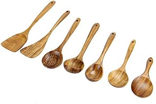 Teak Kitchen Utensils - Set of 7 | Scratch Resistant | Wooden Spoons | Japanese Style Cooking Utensil | M&W
