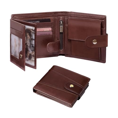 TERRIFI Genuine Leather Wallets for Men, Leather Multi-Functional RFID Blocking Wallet with 17 Credit Card Slots, Multi Card Holder Slim Mens Wallet with Zipper Coin Purse, Bifold Wallet