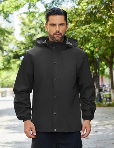 COOFANDY Men's Rain Jacket Waterproof Packable Raincoat Lightweight Rain Shell Hood Travel Golf Hiking Cycling Zip Pockets3
