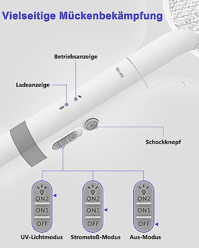 AOKKR Elektrische Fliegenklatsche, 4000V Insektenvernichter mit UV Mückenfalle, Elektro Fliegenfalle mit 1800 mAh Akku Aufladbar und… – Ansicht 5