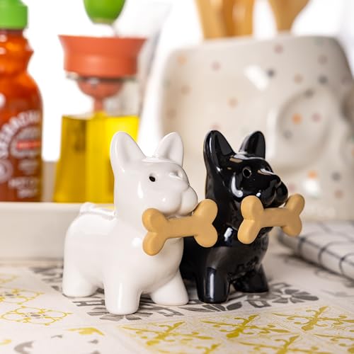 Fisura - Original Salz- und Pfefferstreuer Salz- und Pfefferset für den Tisch in Form eines Kaktus. Satz Salz- und Pfefferstreuer aus Keramik. (Hunde, schwarz und weiß)