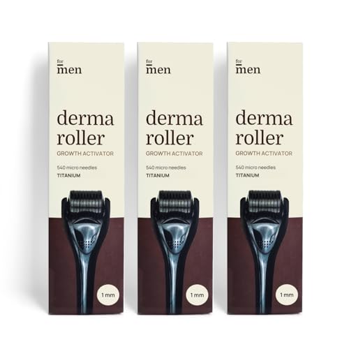 Image of ForMen Derma Roller 1mm for Hair & Beard Care | 540 Titanium Needles for Regrowth | Supports Scalp Care, Repair Damage, Hair Thickness & Beard Grooming Routine (Pack of 3)