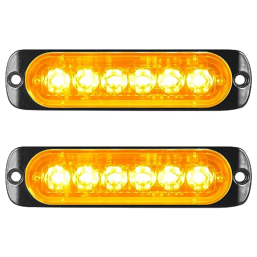 RIGIDON 2Pcs 6 Led Ambre Feu de freinage stroboscopique, Balise clignotante de sécurité 12V 24V Barre lumineuse led pour voiture véhicule utilitaire bateau remorque caravane
