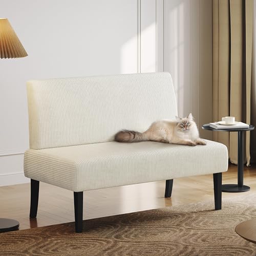 Image of Yaheetech Small Loveseat Armless Sofa Chair Easy Assembly, Dark Gray | Corduroy Sofa Loveseat Armless Couch with USB Charging Easy Assembly for Small Space, Office, Bedroom.