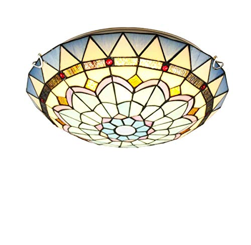 Mediterrane Led-deckenleuchten Stil Vintage Glasmalerei Deckenleuchte Blau Phoenix Leuchte Für Schlafzimmer Wohnzimmer Flur 3colordimming 40cm
