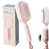 Retractable Cushion Massage Comb, Self-Cleaning Hair Brush with One-Pull Design, Anti-Static Detangling Brush for Long, Curly, Thick Hair (1 Pink)