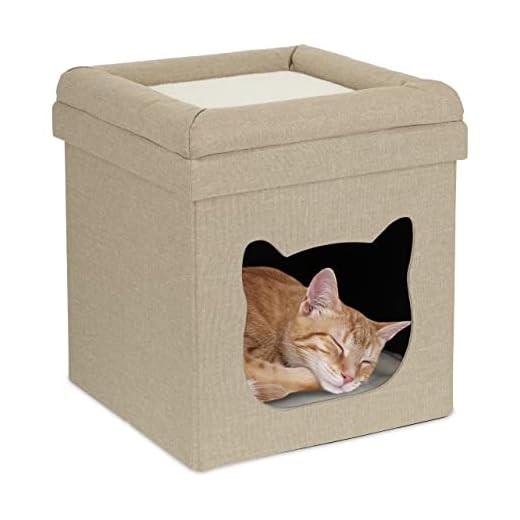 Relaxdays Katzenhöhle Cama Cueva Gato de Interior, Casa Gatito o Perro, 2 Pisos, Cuadrada, Plegable, 44x40x40 cm, Marrón y Blanco