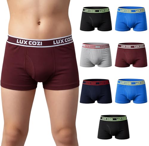 Image of Lux Cozi Boy's 100% Cotton Outer Elastic Semi Long Trunk |Trunk for Boys |Pack of 8 (Color & Prints May Vary)