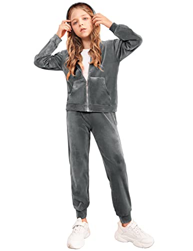 Image of Arshiner 2 Piece Outfits for Girls Kids Velour Tracksuit and Jogger Set