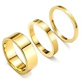 Poxtex Stainless Steel Rings for Women Non Tarnish, Wedding Bands for Men, Stainless Steel Chunky Knuckle Pinky Ring Set for Jewelry Gift Size 5-13