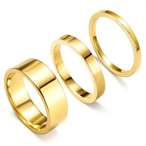 Poxtex Stainless Steel Rings for Women Non Tarnish, Wedding Bands for Men, Stainless Steel Chunky Knuckle Pinky Ring Set for Jewelry Gift Size 5-13