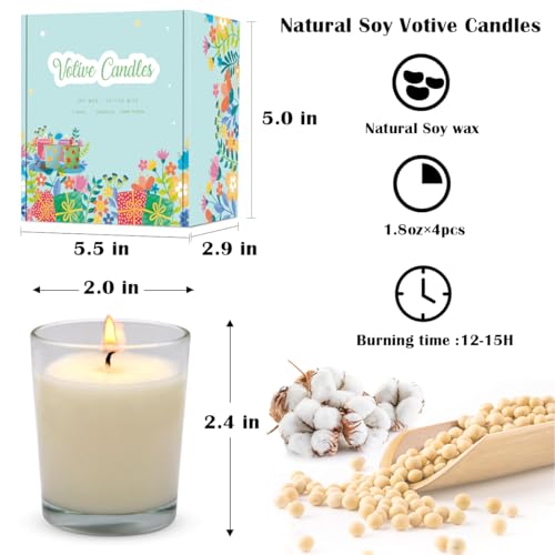 set of 4 white votive candles clear glass filled unscented soy wax candle for home dcor weddings spa holidays party and diy