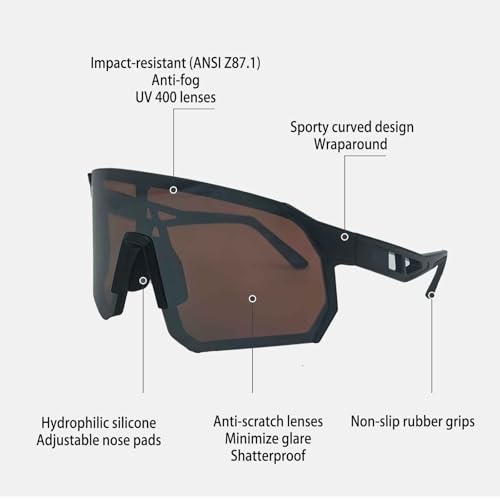 VeilGlam Pro Pickleball Glasses for Men, Amber Lenses Silver Mirrored Tinted Protective Eyewear UV Protection Safety Sunglasses ANSI Z87.1 Anti Fog Scratch Tennis Squash Racquetball Goggles