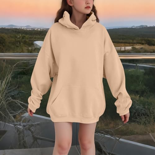 Long Sleeve Hoodies for Girls Pure Smooth Loose Comfort Oversized Fall Winter Warmth Hoodie Pullover with Hood2