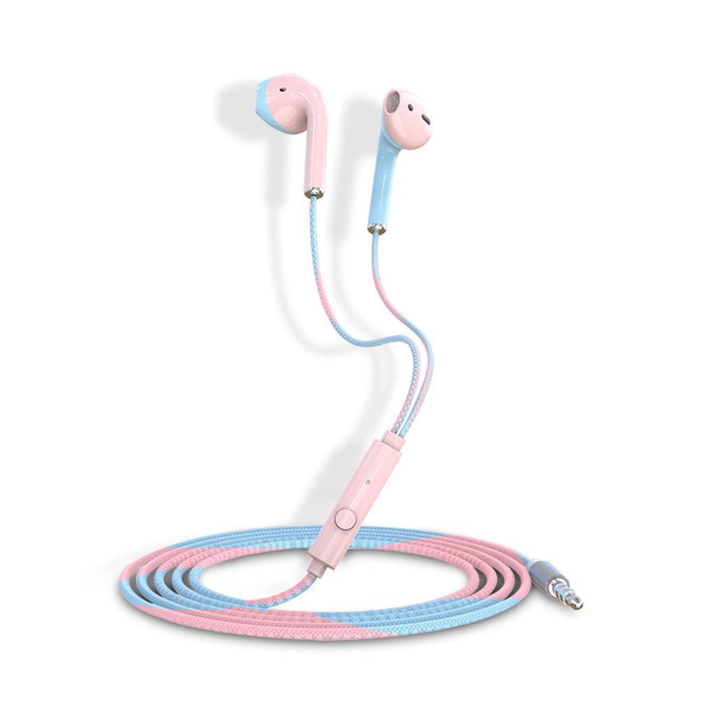 Bärbar TPE Wired Gaming Headphone Buller Avbryta Stereo Hörlurar Dator Laptop 3.5mm In-Ear Headset Gamer Tool, Blue Pink