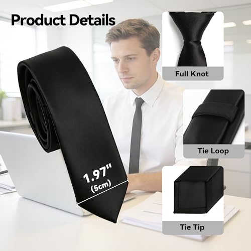 Image of Skinny Tie Men Women 2 inch (5CM) Slim Necktie Solid Thin Ties Formal