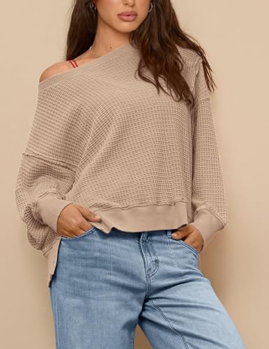 PRETTYGARDEN Oversized Sweatshirt for Women 2025 Fashion Crewneck Long Sleeve Pullover Waffle Knit Tops Fall Trendy Clothes
